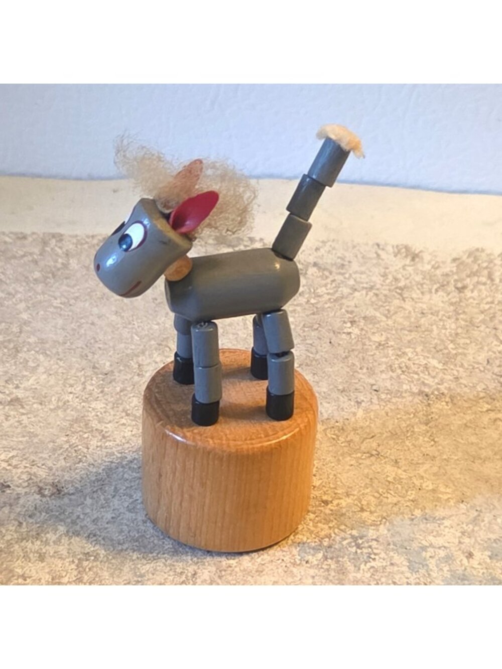 Vintage Wooden Donkey Push Button Collapsible Dancing Puppet Toy EUC